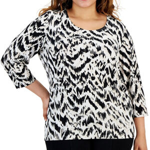 JM Collection Plus Size Printed Jacquard 3/4-Sleeve Top NWT